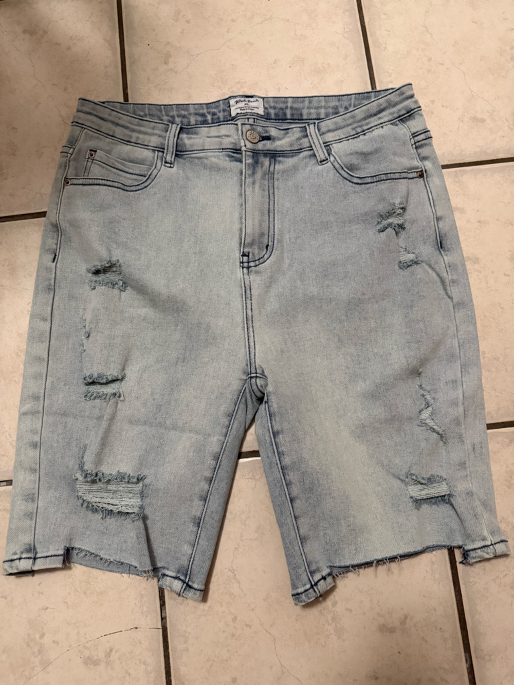 White Birch Light Blue Distressed Denim Bermuda Shorts